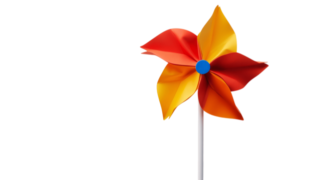 A high-resolution image of a single pinwheel, centered in the frame, white background --ar 16:9