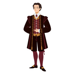 Renaissance character in elaborate costume standing on transparent background  