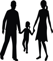 Family walking hand in hand silhouette isolated on transparent background