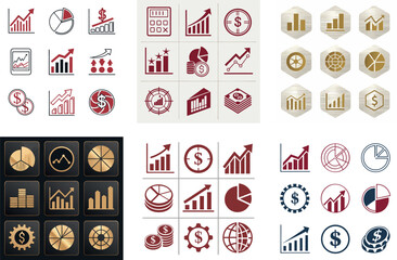 Modern Gradient Vector Design of Diverse Financial Data Icons  