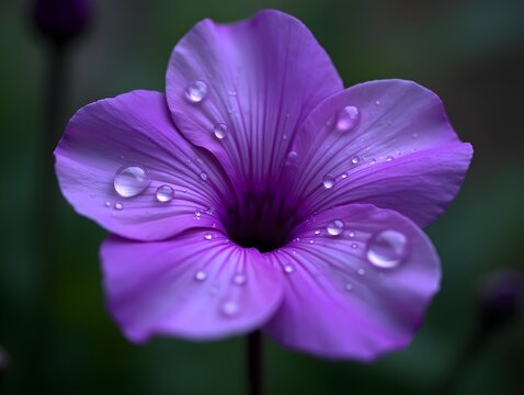 Blooming Violet Flower with Water Droplets