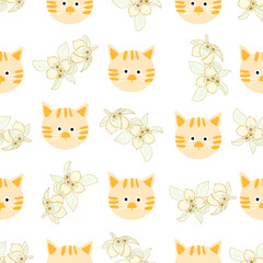 Obraz premium Cute cat pattern with floral elements.