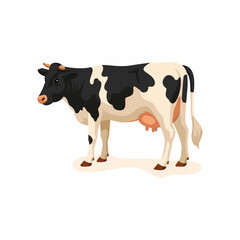 A black and white dairy cow standing in profile on a white background.