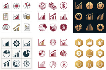 Clean Isolated Vector Icons of Financial Visualization on Transparent Background  