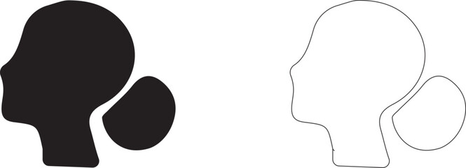 Female head profile with collected bun. Vector silhouette.