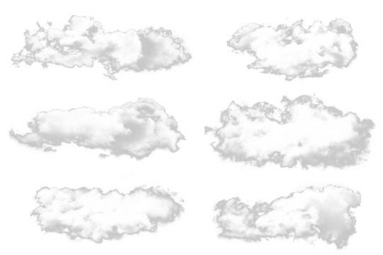 Cloud sky white fluffy isolated realistic collection set nature weather cumulus soft atmosphere floating peaceful dreamy shape