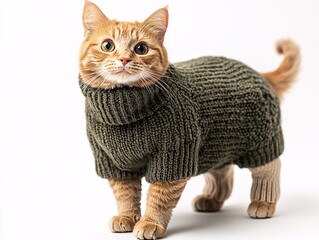 Fototapeta premium Orange Tabby Cat in a Cozy Knit Sweater: Perfect for Fall and Winter