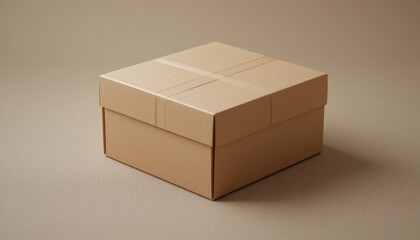 Tan Cardboard Box Mockup Subtle Sheen, Taupe Background