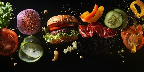 Mouthwatering Burger Ingredients in MidAir A Culinary Explosion