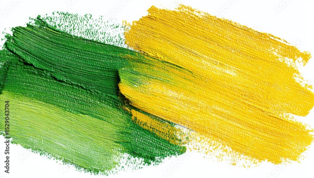Poster green and yellow paint strokes on white canvas, depicting artistic expression and creative collabora