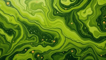 Fototapeta premium Abstract Green Marble Texture Lime Green Swirls and Orange Dots