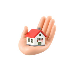 3D Cartoon Hand Holding House Icon for Real Estate UI on Transparent Background. Png File