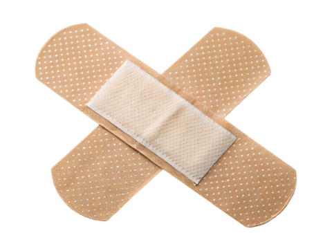 Adhesive Bandages in Cross Shape Isolated on transparent background, Isolated Png, Isolated on transparent background, Isolated Png file, Cut-out, No Background, Isolated object