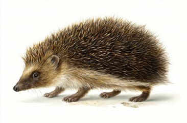 Watercolor Painting of a European Hedgehog Walking, Embodying Wildlife Conservation and Natural History Education : Generative AI