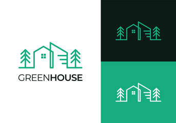 This is a green house logo. This logo is suitable for green housing, real estate, resort, lodging and the likes.
