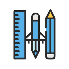 Design & Drawing Tools icon set  computer programs, process production, perception, explore ideas and designers.