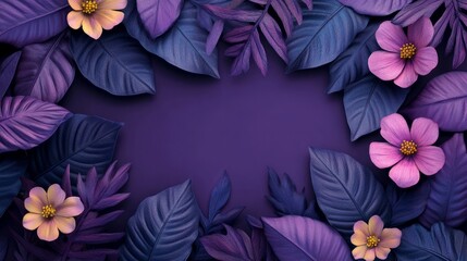 Elegant purple floral background with beautiful flowers and delicate leaves in a soft botanical arrangement, ideal for nature-themed designs, greeting cards, invitations, and romantic digital art proj