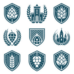 Textured Grain Vector Illustration of Gothic Craft Brewery Crest  
