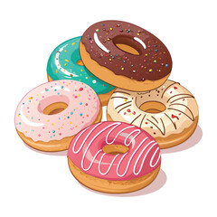 Colorful Donuts Vector Set – Sweet Dessert Illustrations for Bakery, Café, and Party Designs