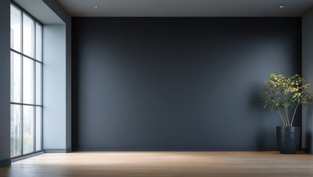 Empty Room With Large Window and Potted Plant, Representing Interior Design and Real Estate Opportunities : Generative AI