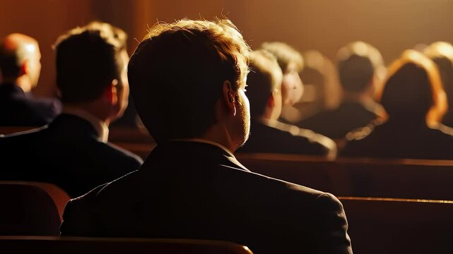 Audience Back View Close-up Listeners Attending Event