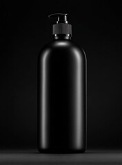 Sleek Black Soap Dispenser Against Dark Backdrop, Showcasing Minimalist Design and Hygiene Product Presentation for E-Commerce : Generative AI