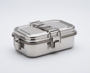 Stainless Steel Lunchbox on White Background, Promoting Sustainability and Eco-Friendly Lifestyle Choices for Back to School : Generative AI