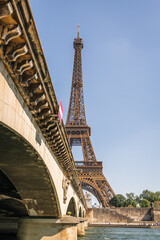 Detailed View of Pont d'I&eacute;na Bridge Arch with Eiffel Tower in Background, Paris