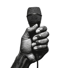 Hand gripping microphone, symbolizing expression and performance, showcases power of voice and communication