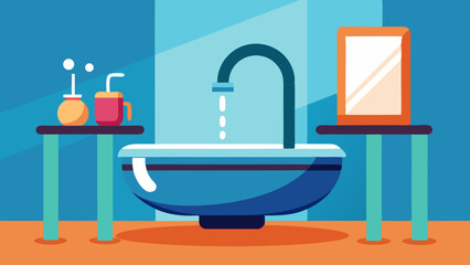 Modern Bathroom Sink Interior with Plants and Mirror – Vector Illustration