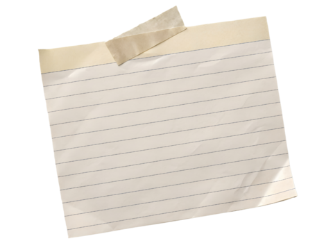 Lined Note Paper Attached with Tape Isolated on transparent background, Isolated Png, Isolated on transparent background, Isolated Png file, Cut-out, No Background, Isolated object