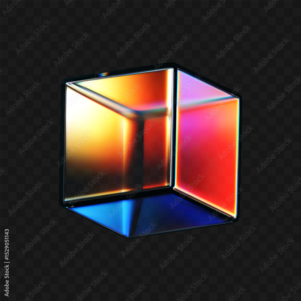Canvas Prints 3d crystal glass cube with refraction and iridescent effects isolated on dark background. render tra