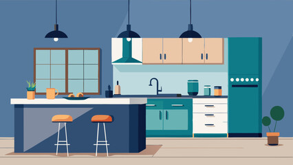  Modern Flat Style Kitchen Interior with Furniture and Appliances – Vector Illustration