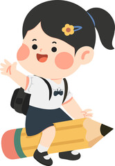 Schoolboy Riding a Pencil kid