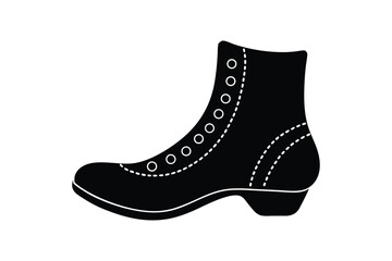 Silhouette art illustration of a single traditional boot with decorative stitching and curved toe.eps