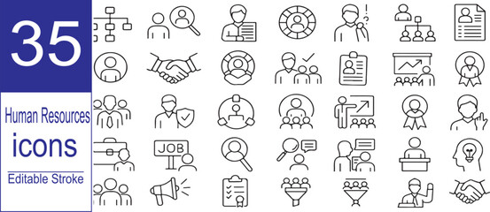 Human Resources Line Art Vector Icons – Editable Stroke on White Background