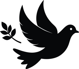 Fototapeta premium black silhouette of a peace dove with olive branch
