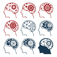 Clean Vector Illustration of Brain Pathways with Metallic Finish  