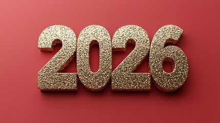Golden glittery 2026 number on red background symbolizing New Year celebration and festive holiday design Generative AI