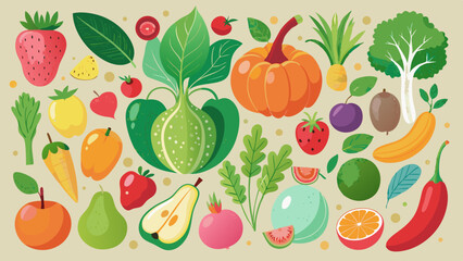 Colorful Fruits and Vegetables Illustration for Healthy Eating Concepts