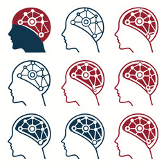 Simple Geometric Vector Icons of Brain Neural Connections  