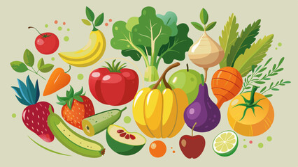 Colorful Fruits and Vegetables Illustration for Healthy Eating Concepts