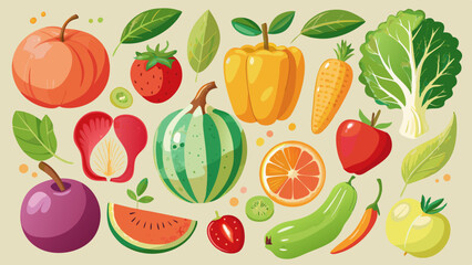 Colorful Fruits and Vegetables Illustration for Healthy Eating Concepts