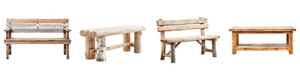 Fototapeta premium Rustic wooden benches and tables for outdoor living
