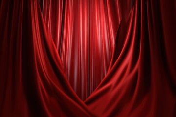 Fototapeta premium Luxurious red silk curtains draped elegantly in soft lighting