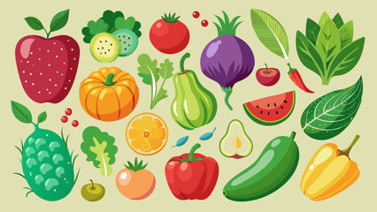 Colorful Fruits and Vegetables Illustration for Healthy Eating Concepts