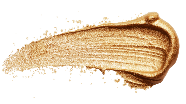 Metallic highlighter smear with shimmer particles, isolated on white background, macro detail, PNG -