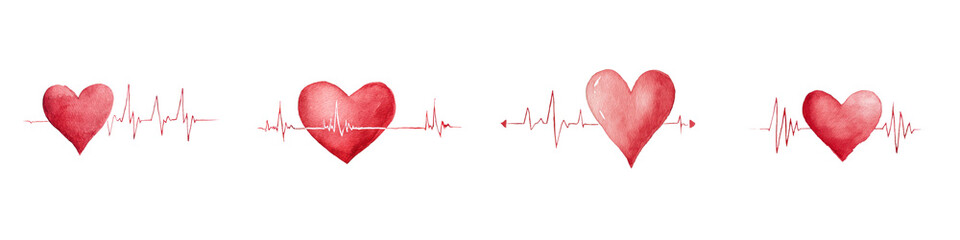 Stylized heart shapes with electrocardiogram patterns