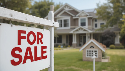 for sale sign with house - real estate and property marketing