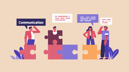 Teamwork and Communication Concept People Connecting Puzzle Pieces Sharing Ideas and Building Solutions Together in a Collaborative Environment